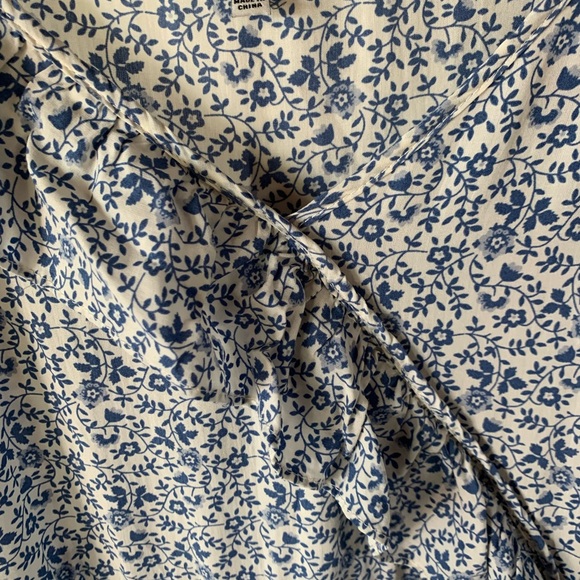 Madewell Ruffled Wrap Maxi Dress Americana Floral Size 00 Blue & White Side Zip - Picture 7 of 9